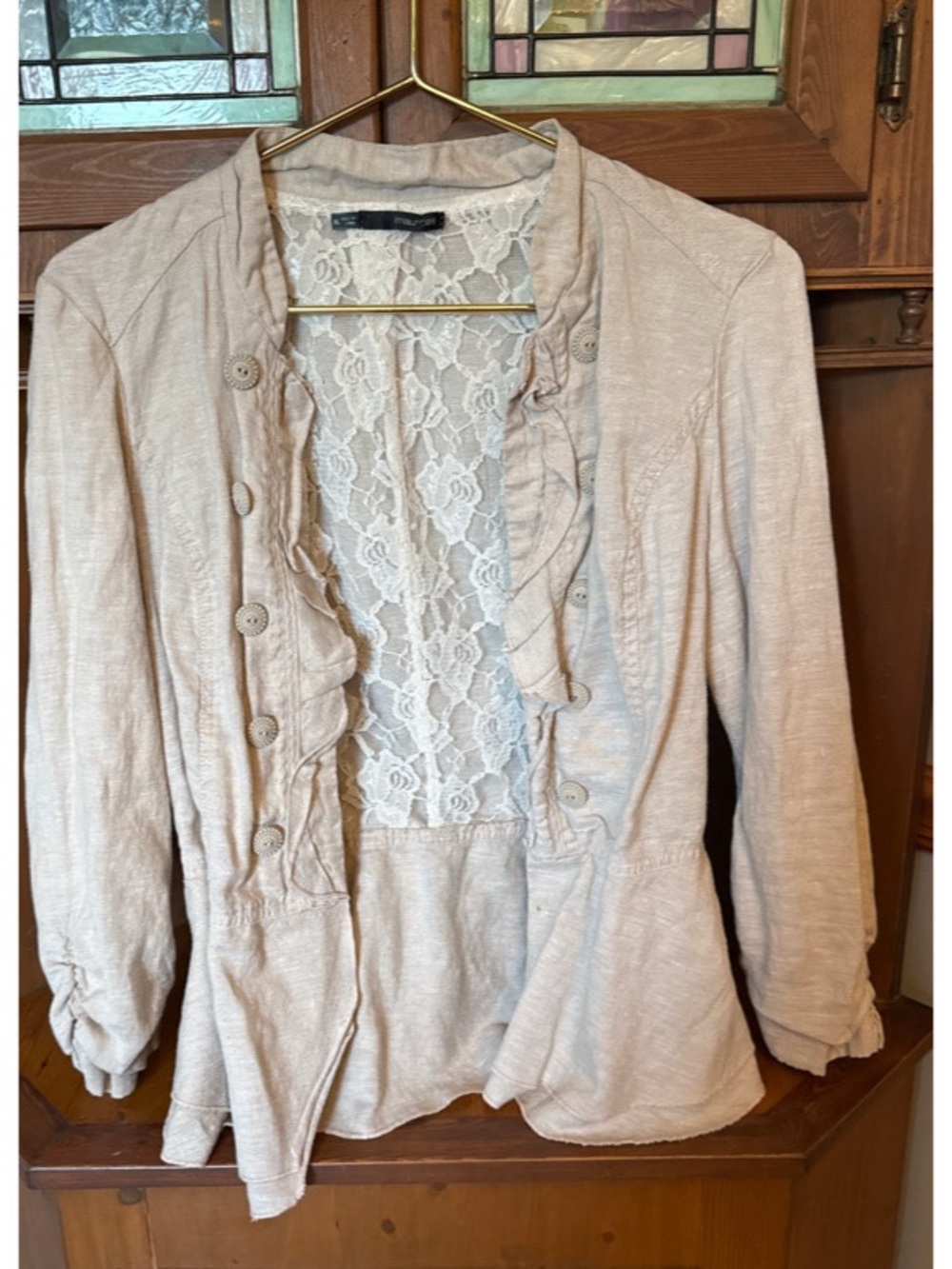Maurices linen-blend romantic military style  ruffle jacket. XL